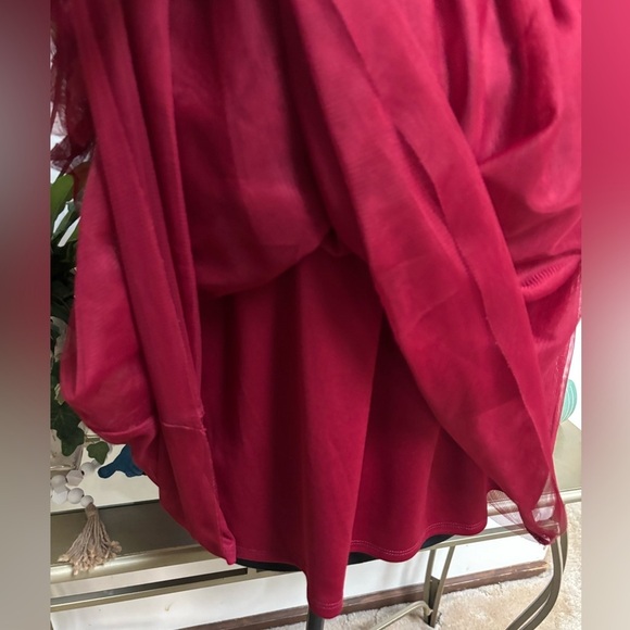 ON 34TH RED RUFFLE TULLE SHEER BABY DOLL FLUTTER SLEEVE DRESSY TOP/BLOUSE SZ 0X - Picture 6 of 13